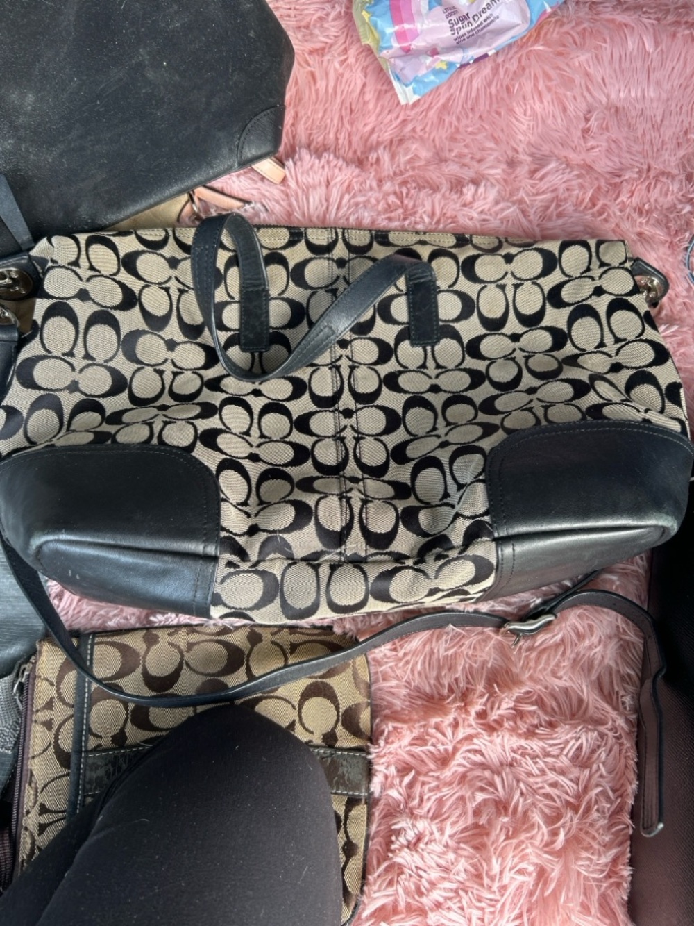 Coach Black & Khaki Signature Canvas Tote